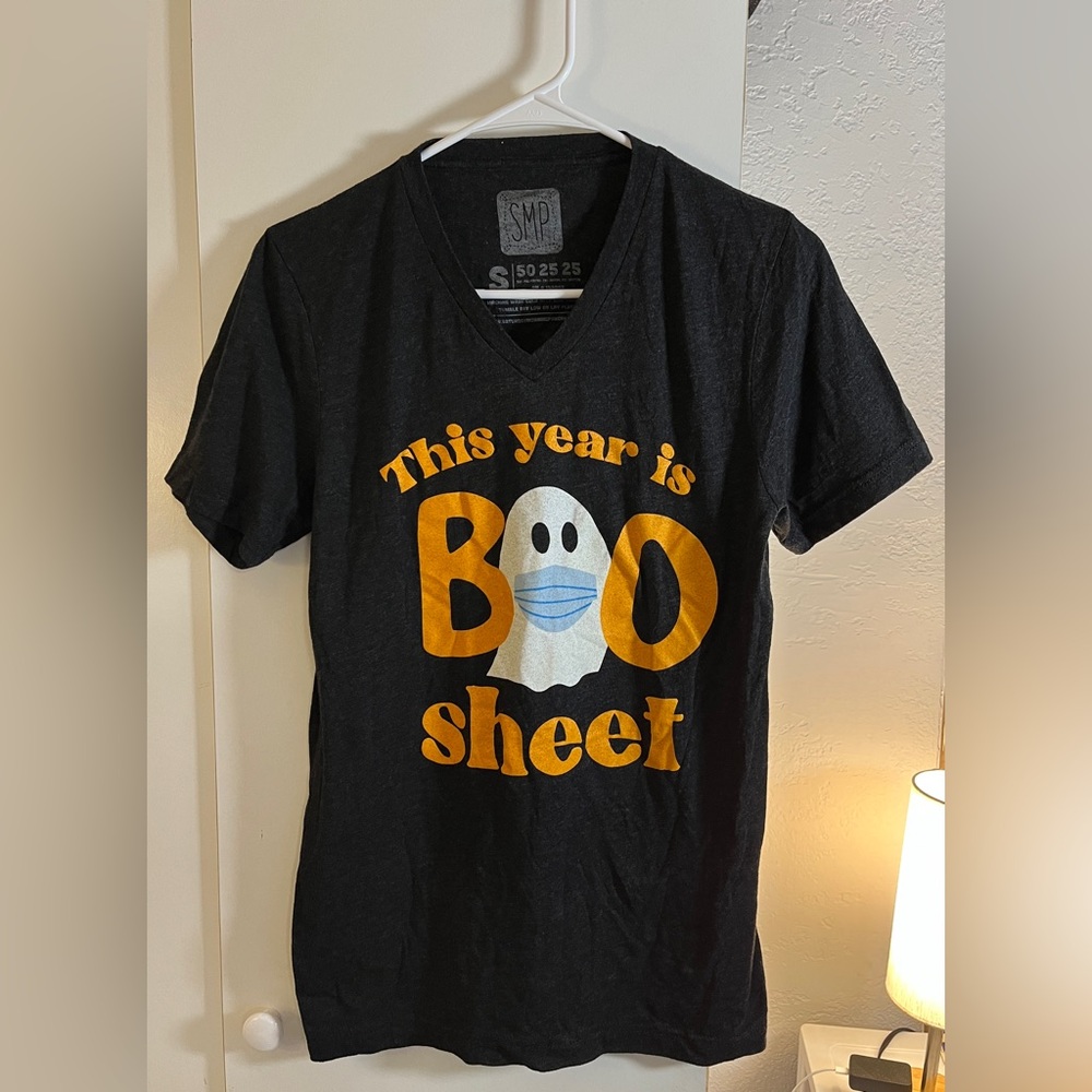 SMP Halloween Apparel This Year Is Boo Sheet Unisex Gray t-shirt, size s